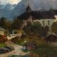 Wonderful 19th Century Mountain Landscape W/ Houses & Figures