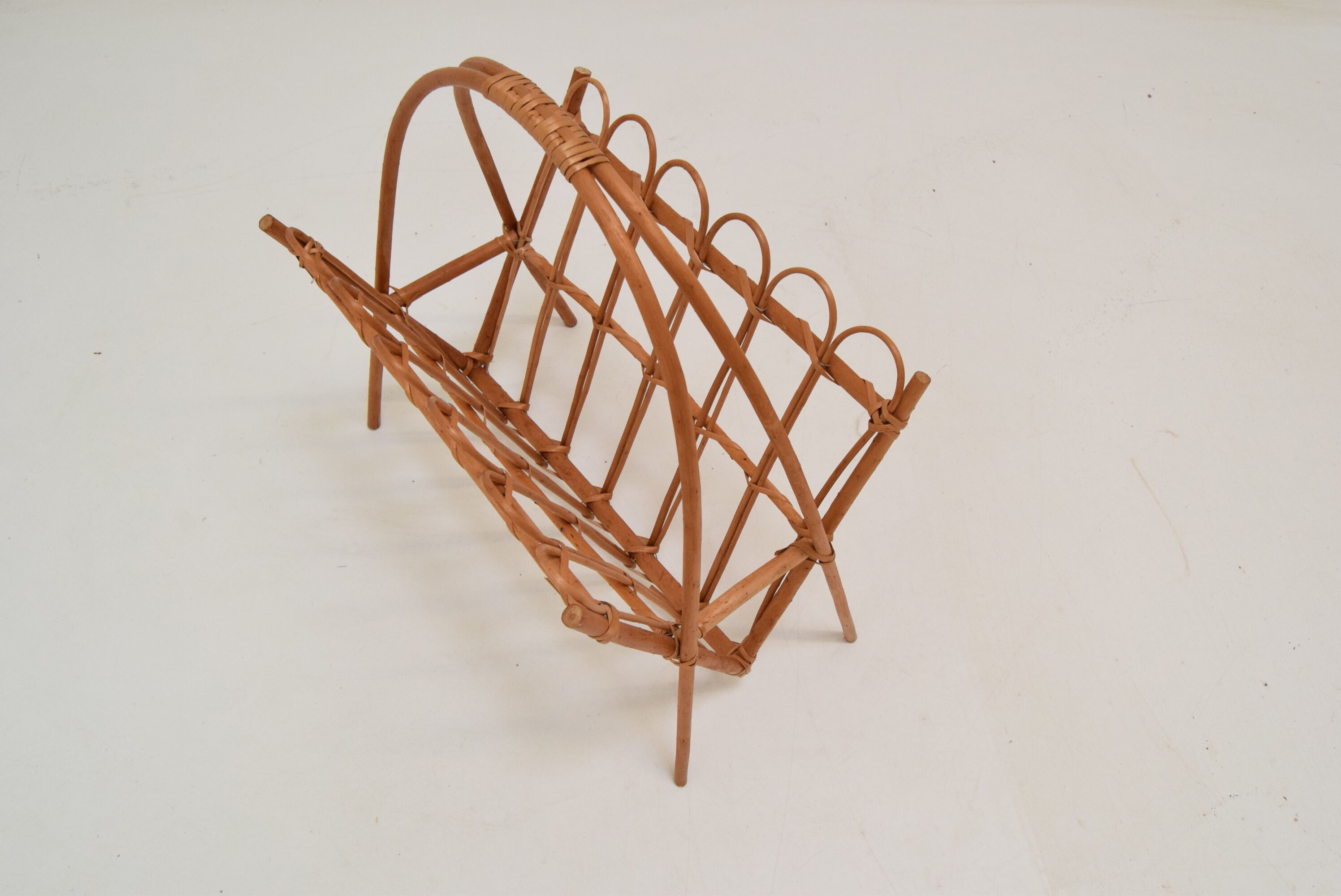 Vintage rattan and bamboo magazine holder,czechoslovakia,1970's.