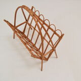 Vintage rattan and bamboo magazine holder,czechoslovakia,1970's.