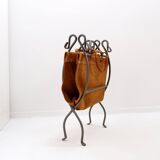 Wrought iron log holder with suede log holder