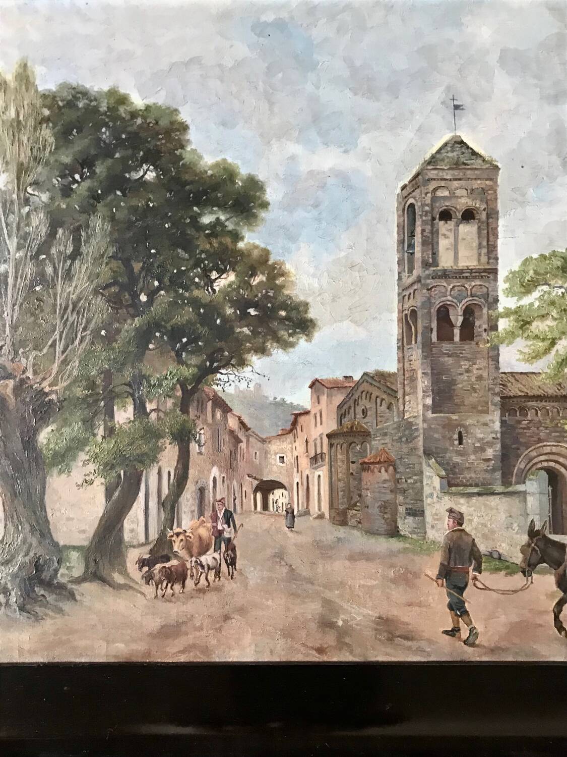 Old painting of a lively village