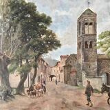 Tableau ancien village animé