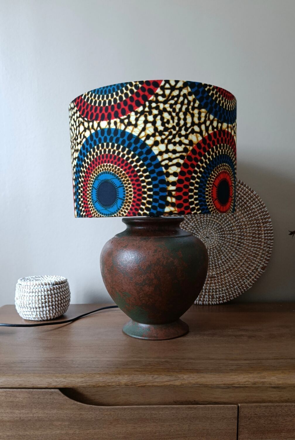 Copper metal floor lamp, chic ethnic wax lampshade.