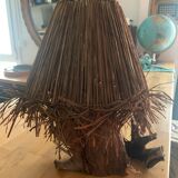 Wood lamp and raffia