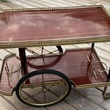 Mahogany and brass rolling service bar table – 1970