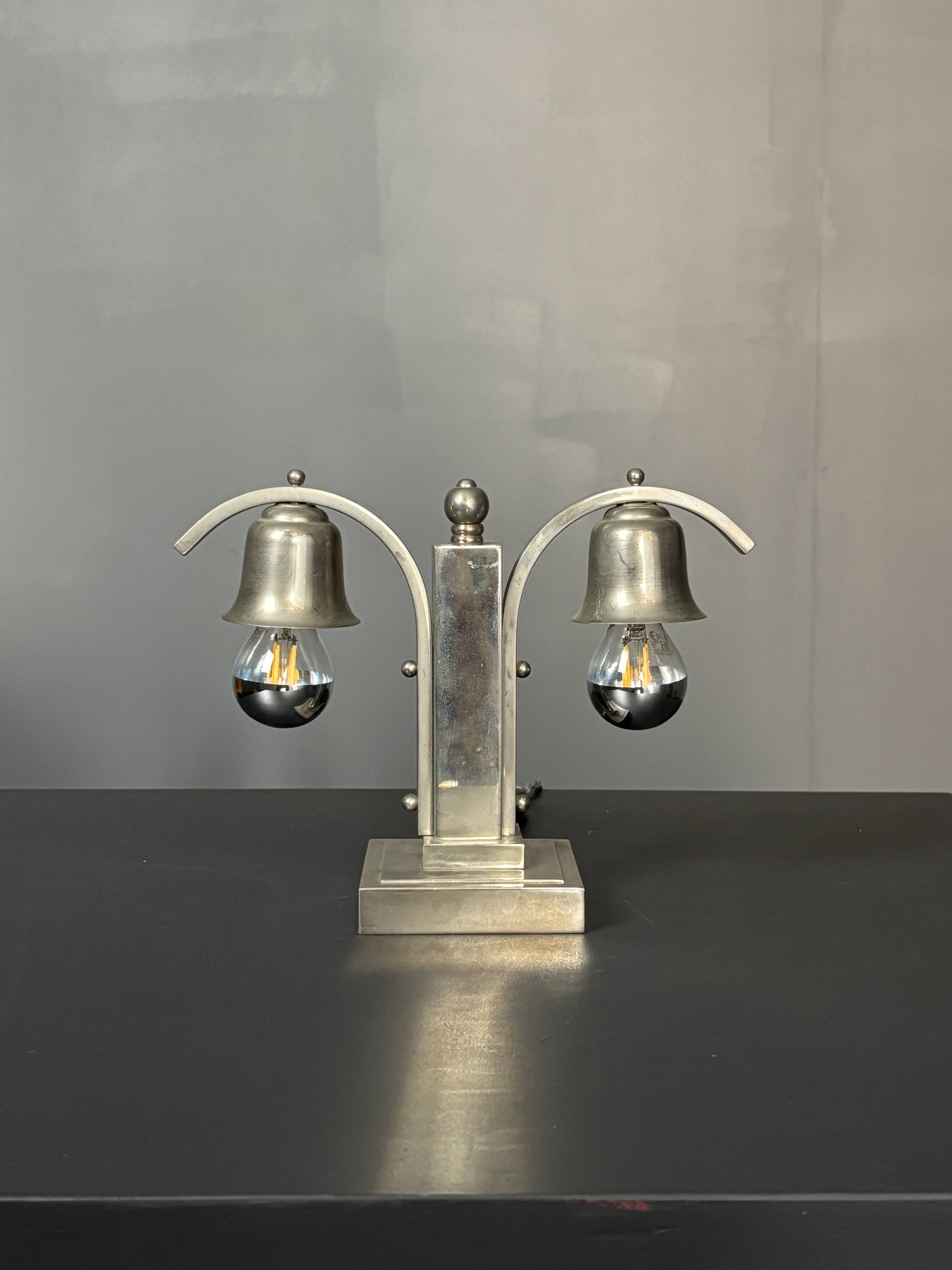 Dutch art deco nickel desk or table lamp, 1930s