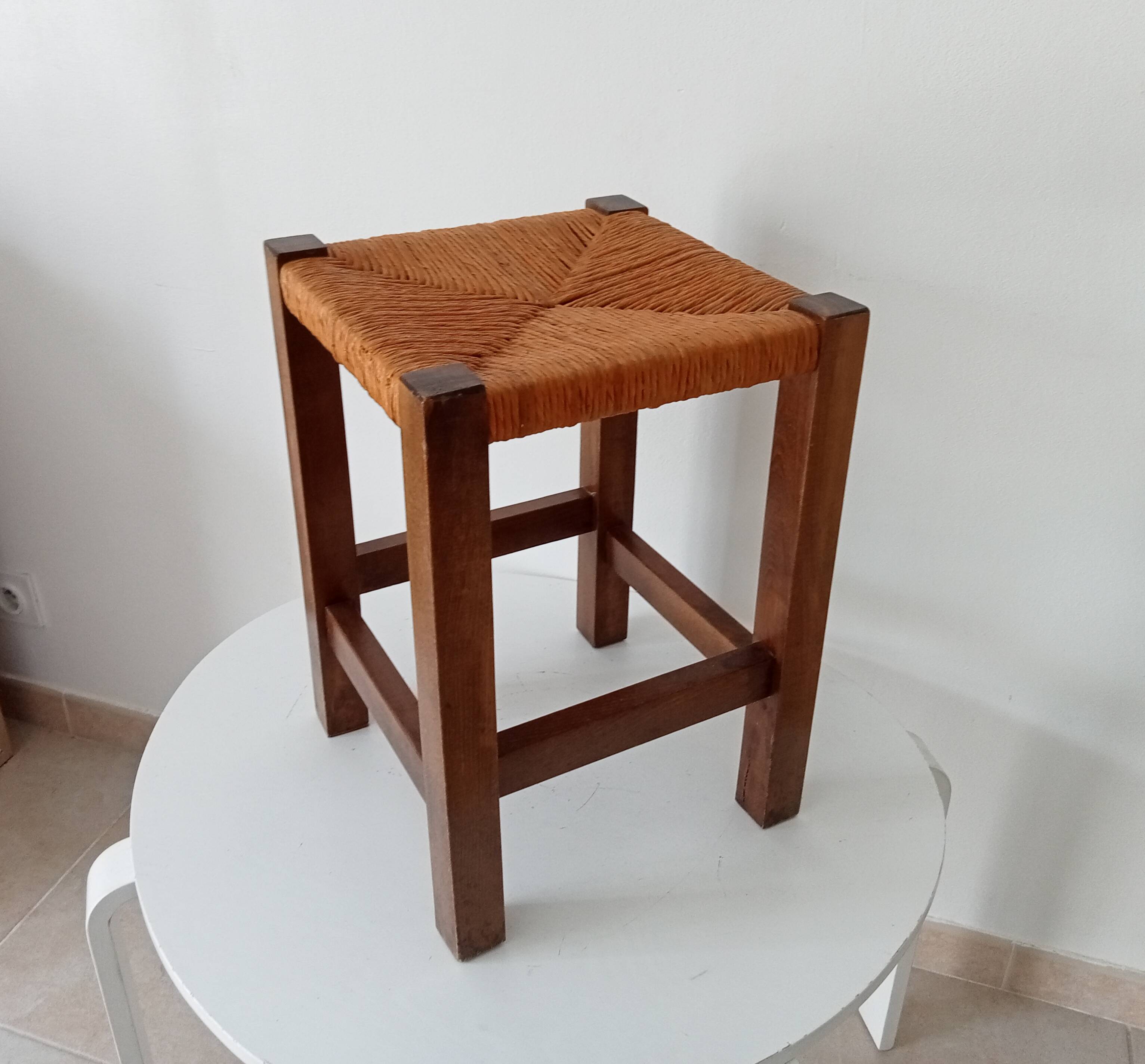 Antique solid oak stool Mountain Chalet