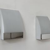 Pair of vintage wall lights, chrome-plated metal and frosted glass, France, 1980