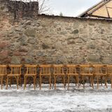 Set of 9 vintage bistro chairs in beech wood – bentwood, patterned seat