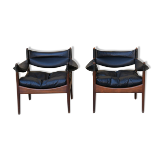 Paire de fauteuils scandinaves « Modus » palissandre et cuir par Kristian Vedel