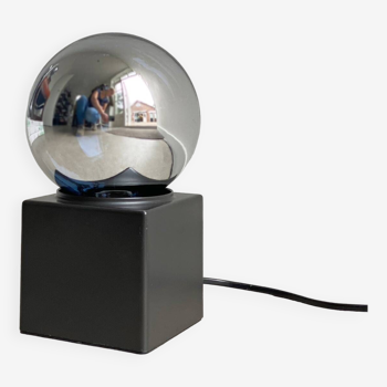 Mid Century Philips table lamp, silver mirror bulb cube light