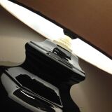 Octagonal black ceramic lamp and gold lampshade / vintage 70s