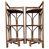 Paire d’étagères d’angle en rotin vintage