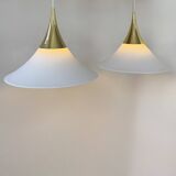 XL Pair of vintage pendants by Limburg, brass and opaline, Germany 1