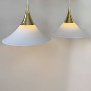 XL Pair of vintage pendants by Limburg, brass and opaline, Germany 1