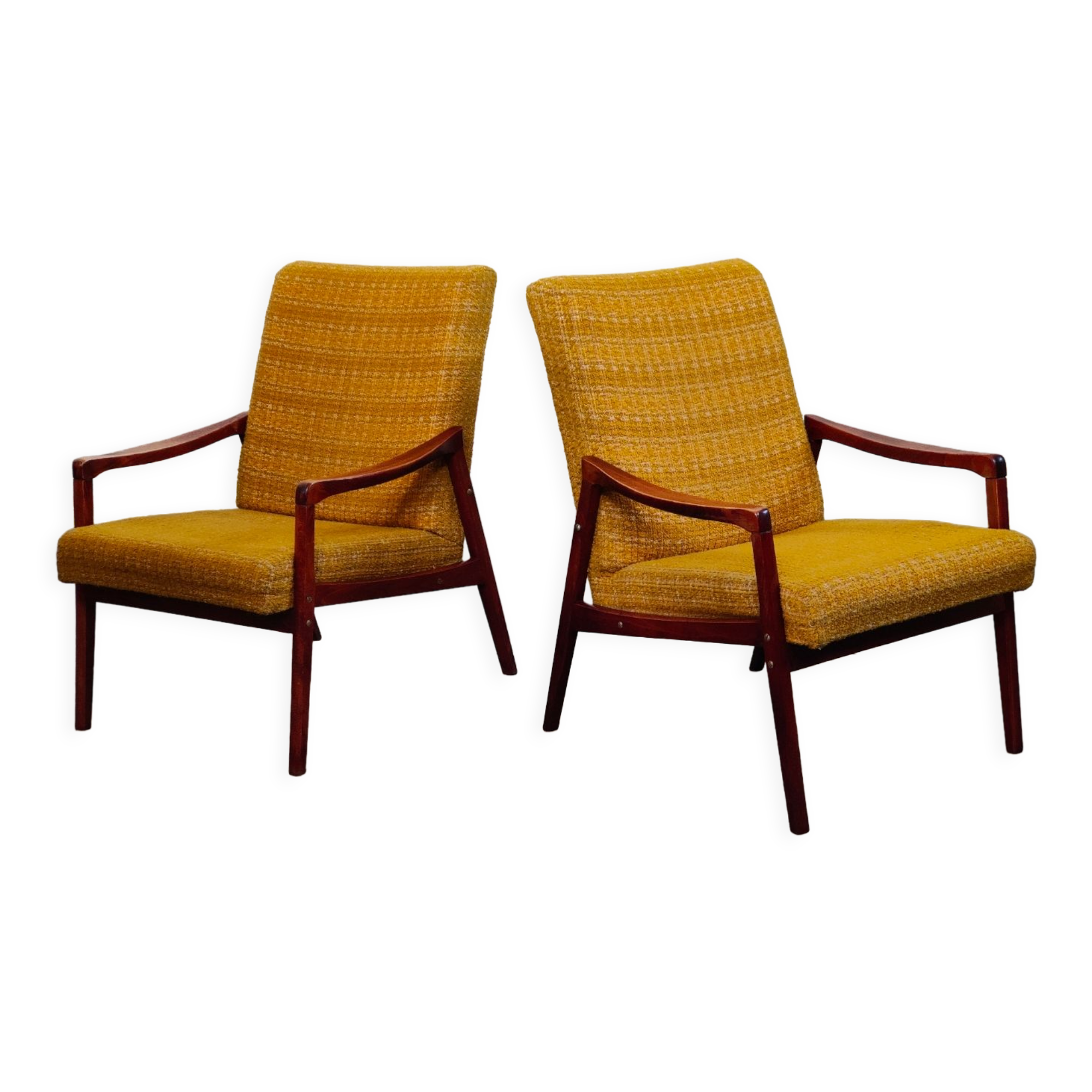 Pair of armchairs Jiri Jiroutek bouclette Yellow 1960