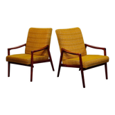 Paire de fauteuils Jiri Jiroutek bouclette Jaune 1960