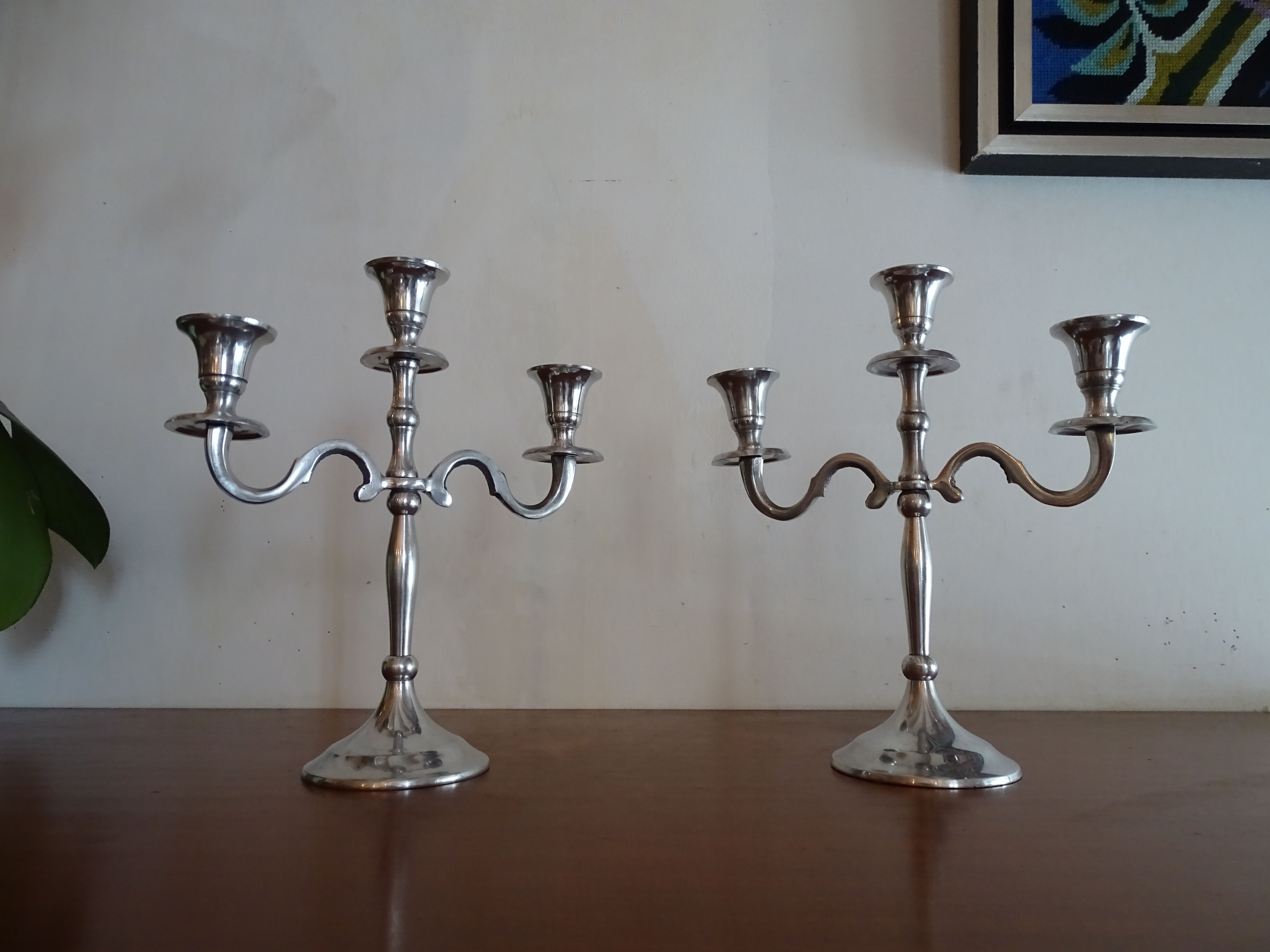 Pair of silver chandeliers alu vintage 3 burners