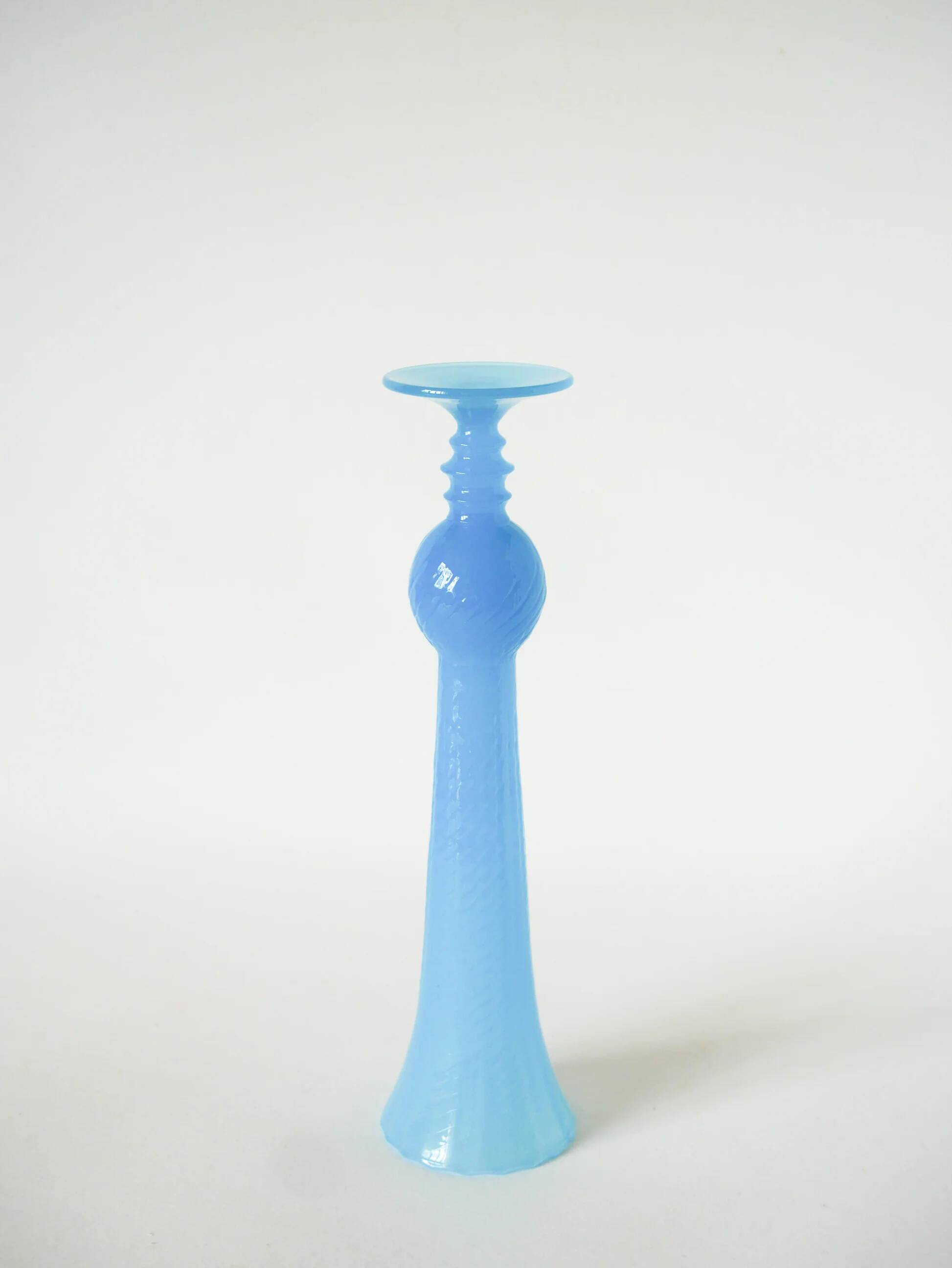 Opaline vase with a scalloped and textured neck, blue, 1960.