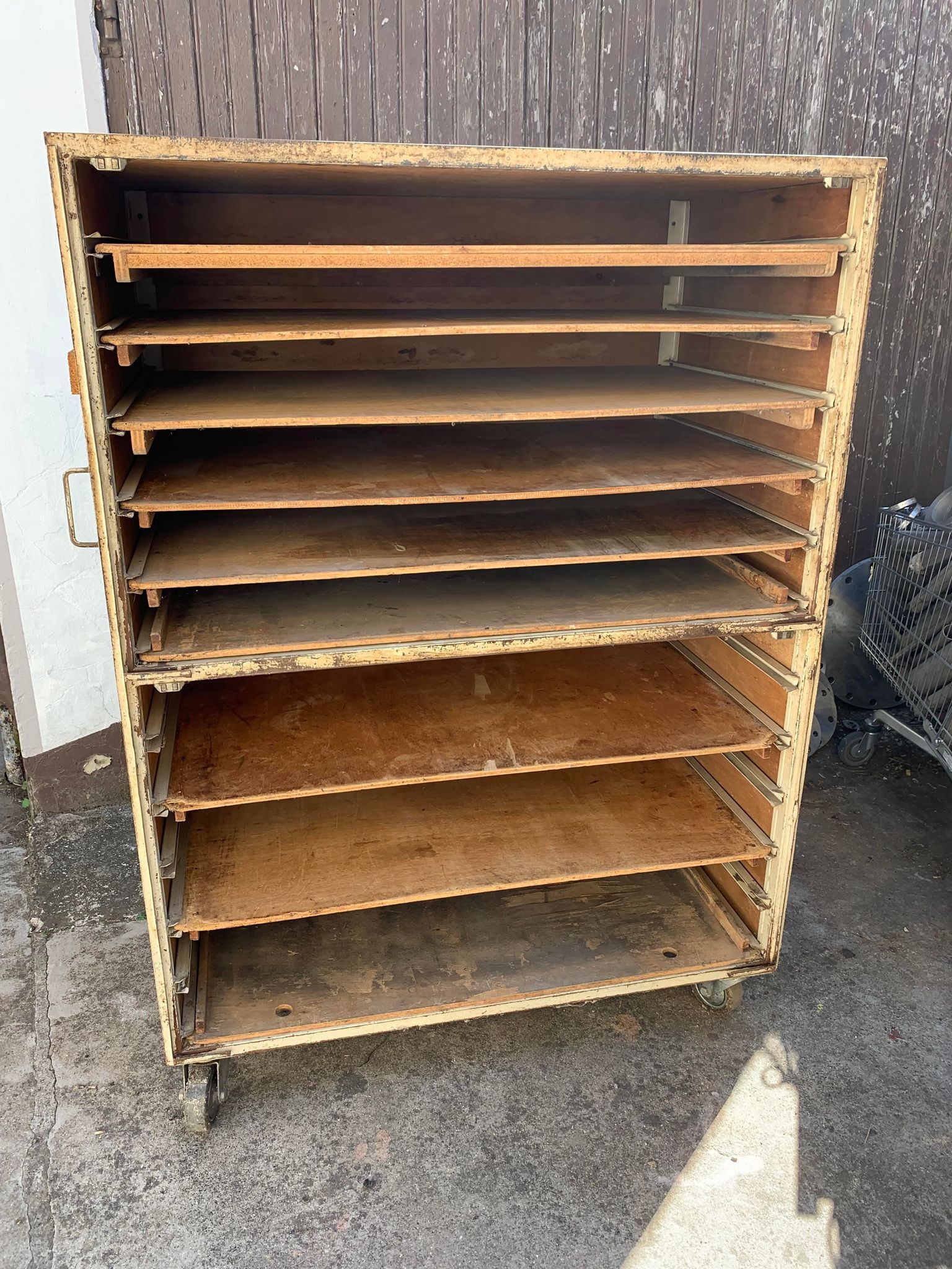 Old furniture by trade bakery bread trolley cabinet iron and wood