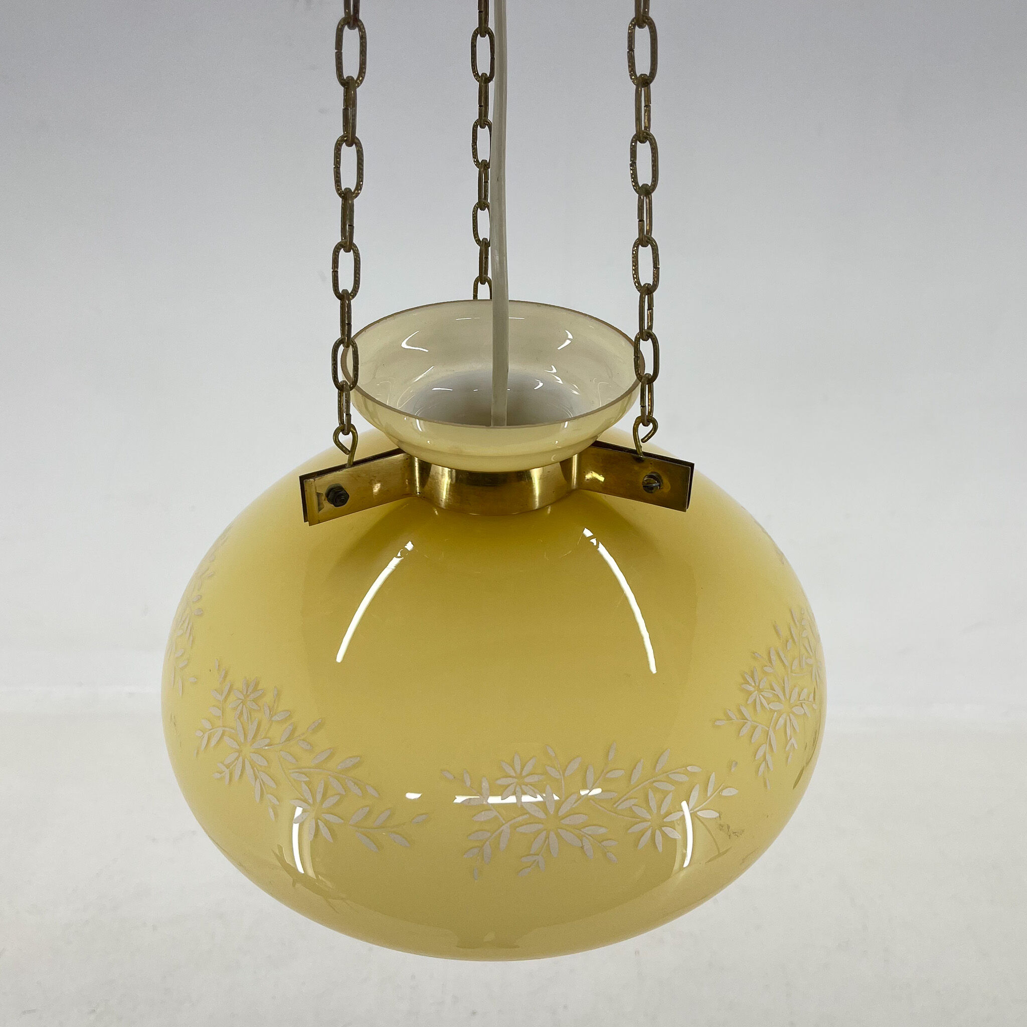1950's Glass & Brass Pendant Light