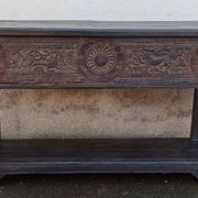 Console in old black wood with integrated chest
