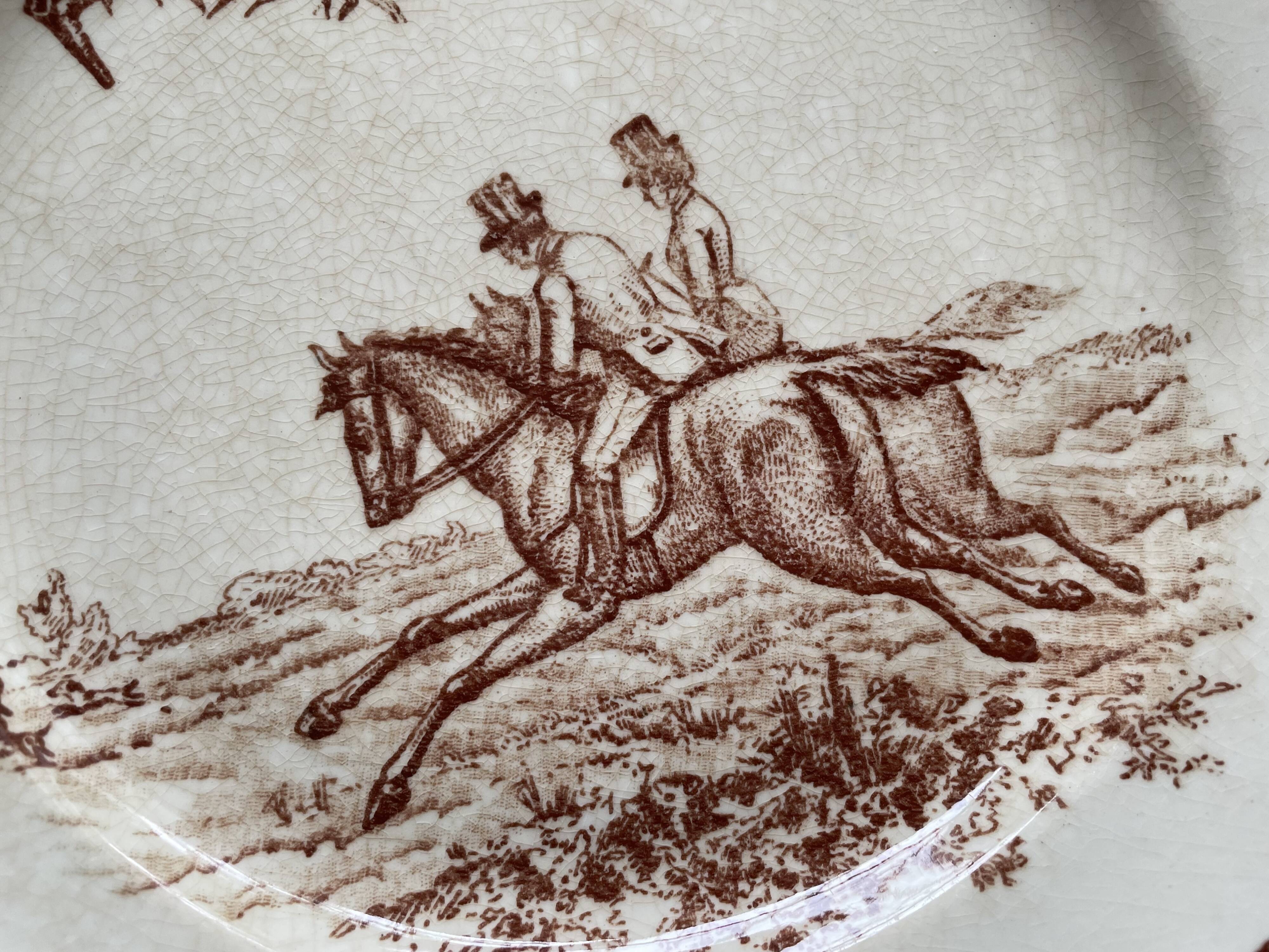 Flat plates iron earth hunting scene vieillard