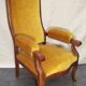 Antique Voltaire armchair — ochre/mustard velvet — Louis-Philippe style — 19th century