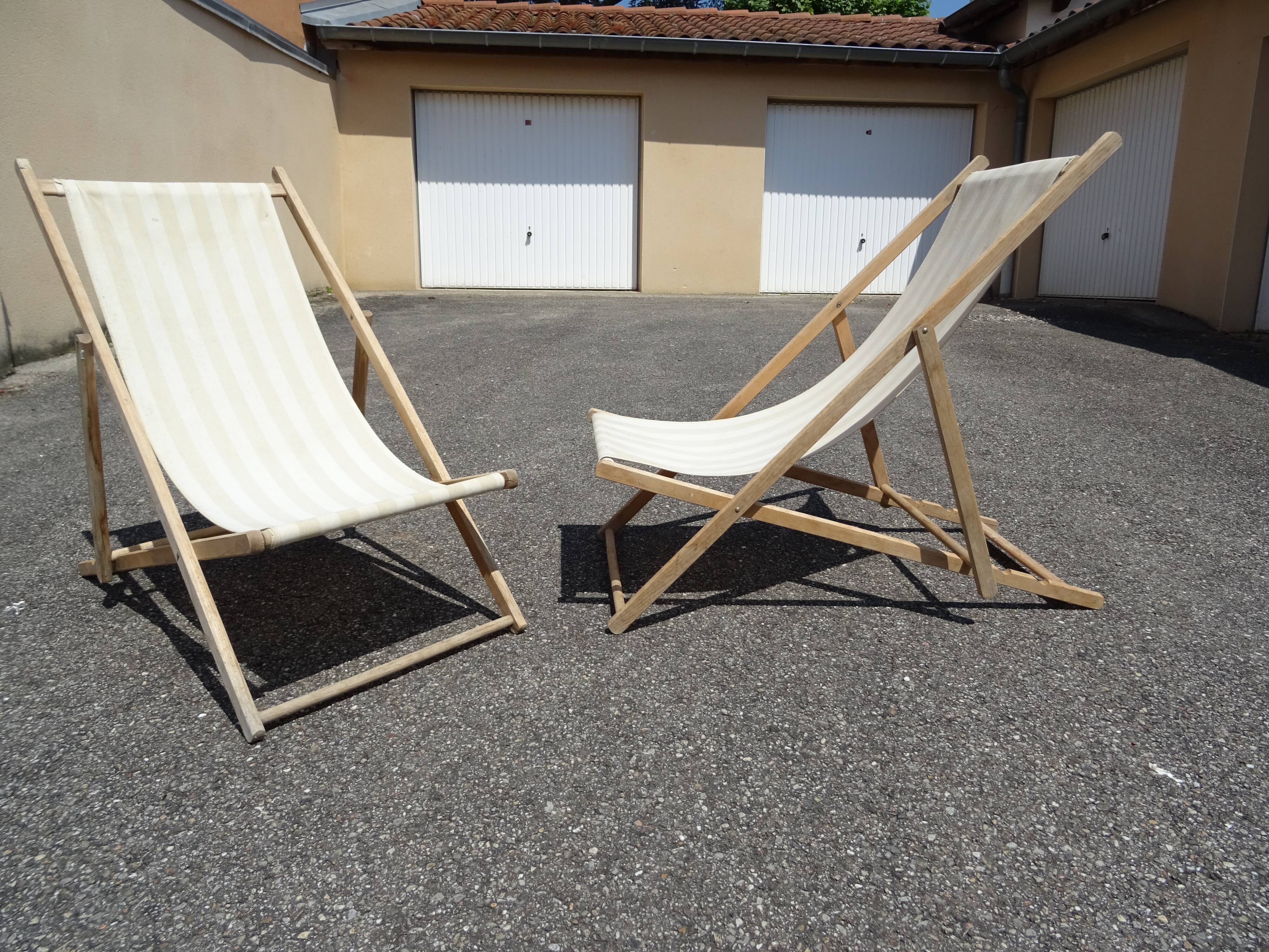 Pair of vintage striped loungers