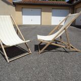 Pair of vintage striped loungers