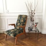 Vintage armchair 60 renovated in tapestry of green inspiration