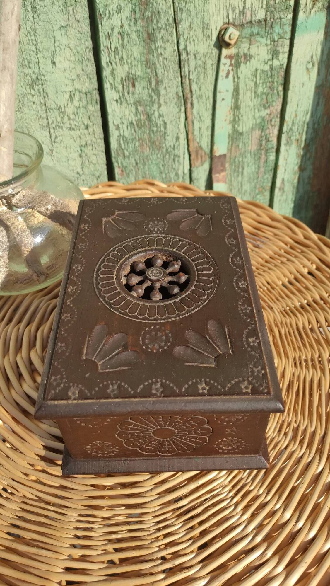 Old artisanal box in carved wood made of French (Brittany)