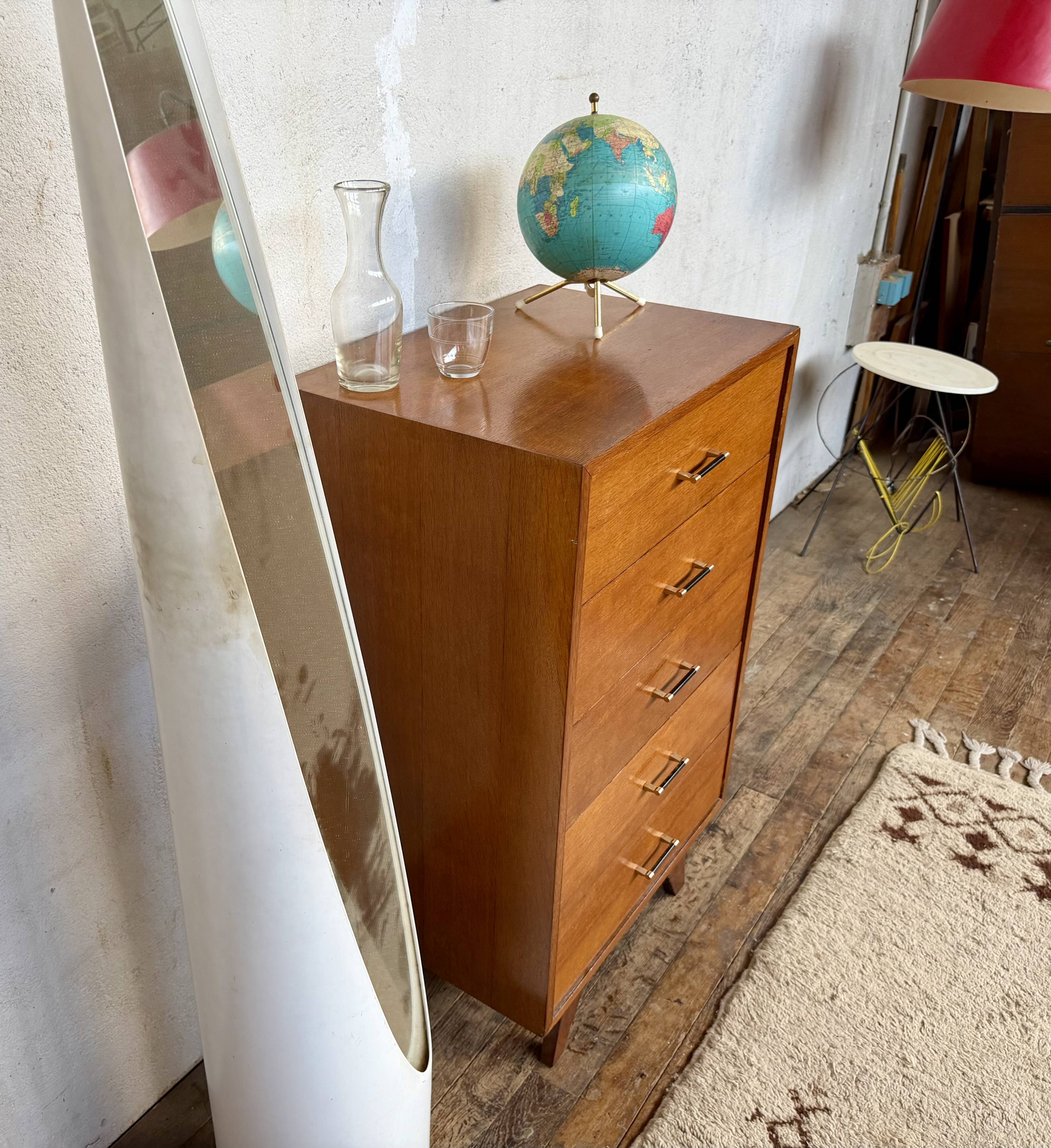 Vintage honey oak chest of drawers – Compass legs