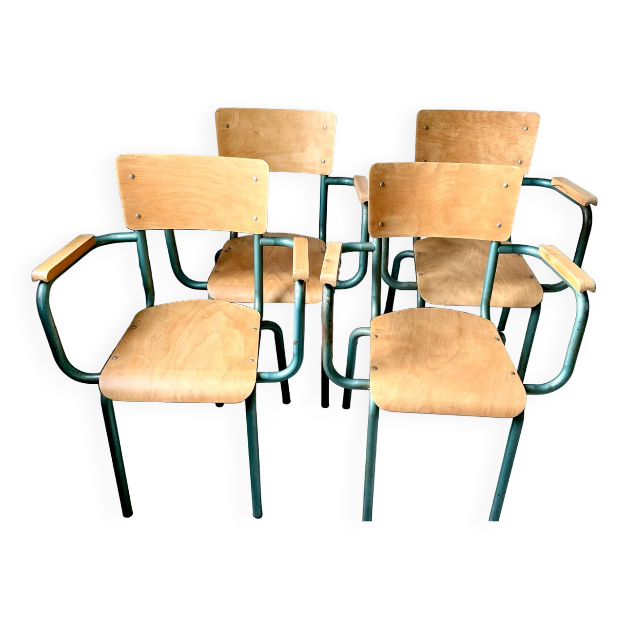 Set of four school teacher armchairs