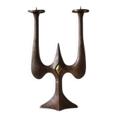 Support de bougie en bronze sculptural brutaliste, années 1970