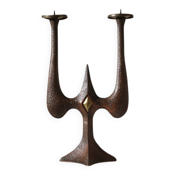 Support de bougie en bronze sculptural brutaliste, années 1970