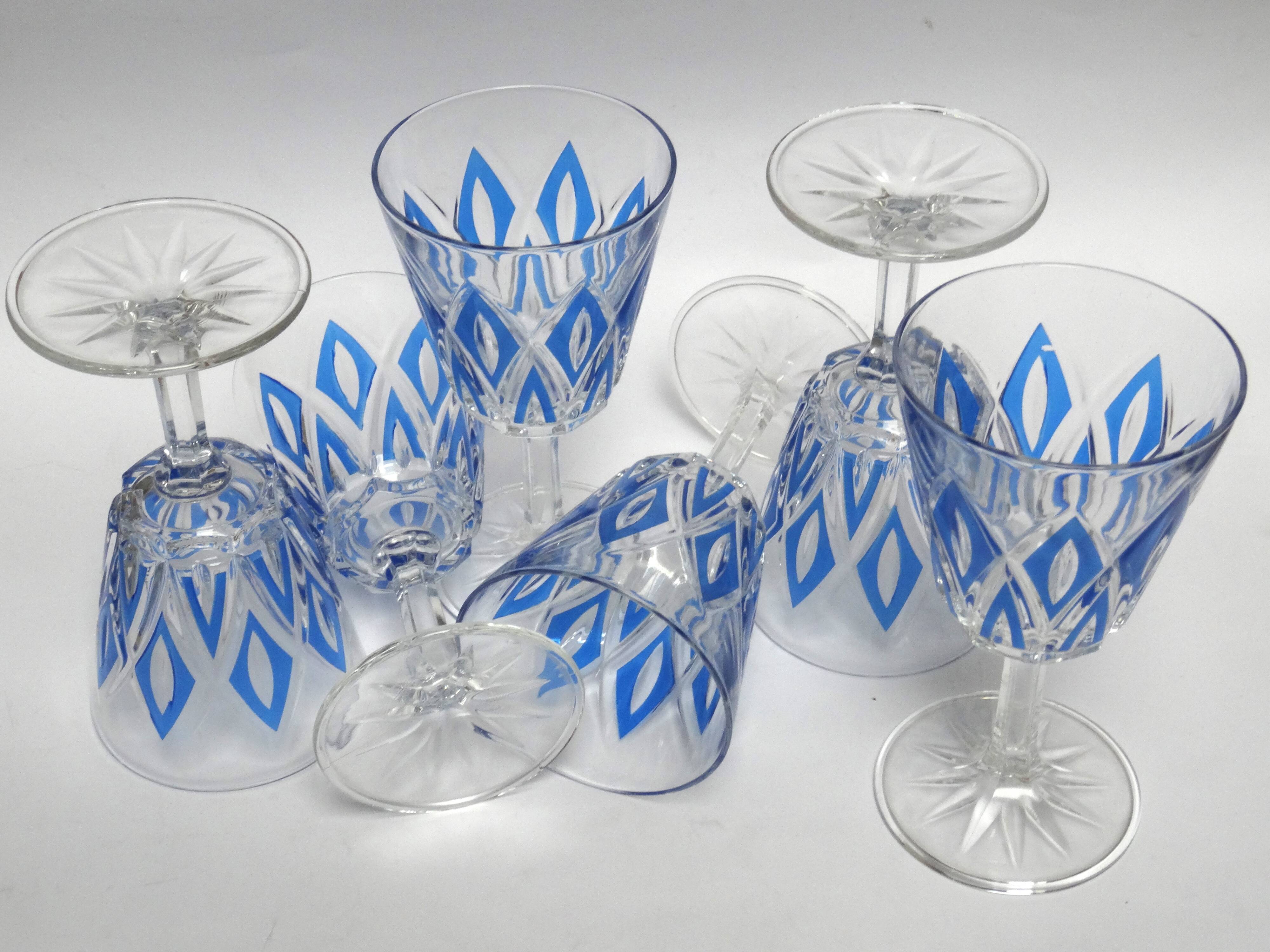 6 water glasses VMC Reims Harlequin blue