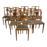 Set of 9 neoclassical chairs and 2 armchairs in marquetry.