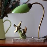 Green art deco lamp on marble base bird 1930s/40s