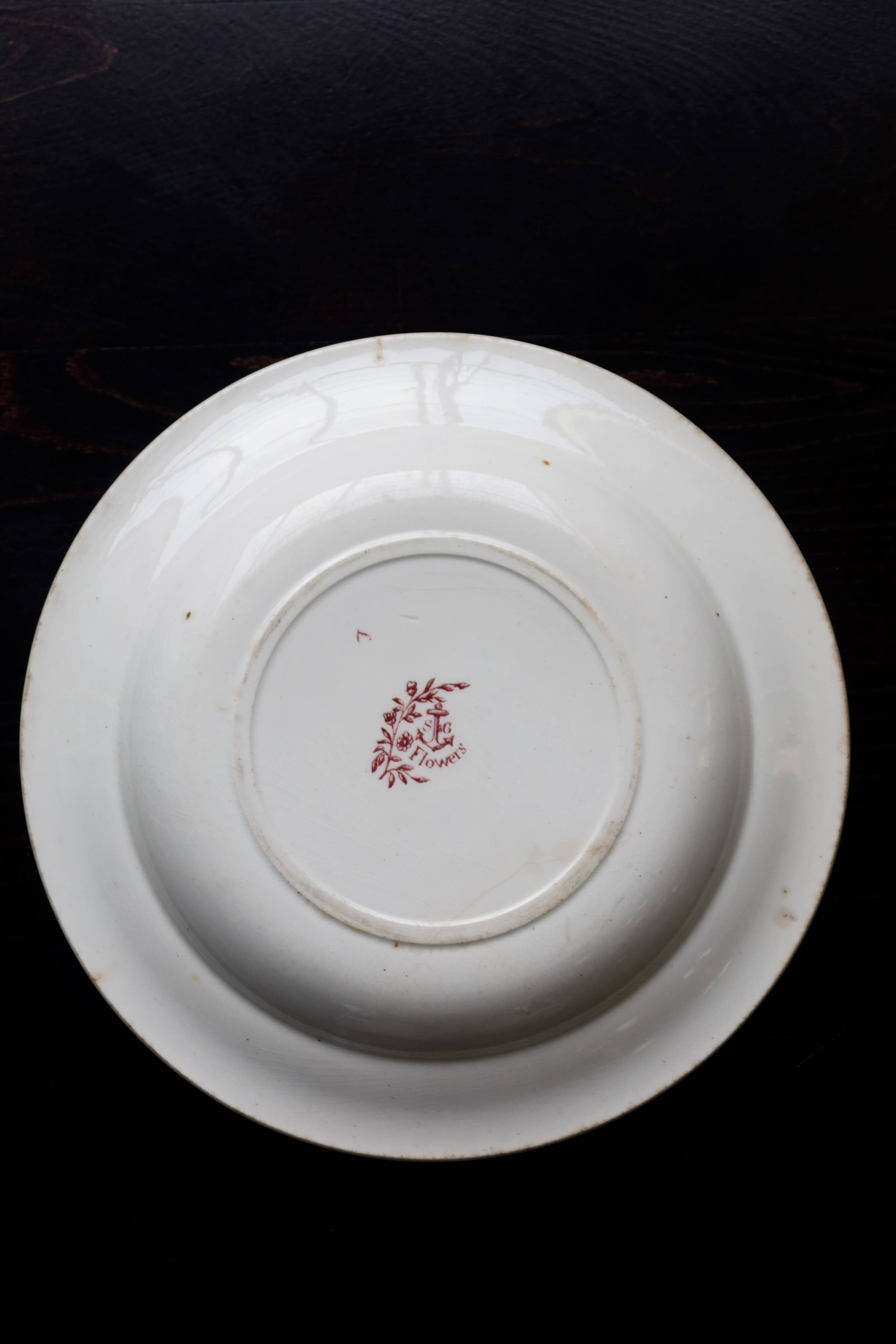 Round serving dish, old ironstone S&G - Decorated with birds and vegetation.