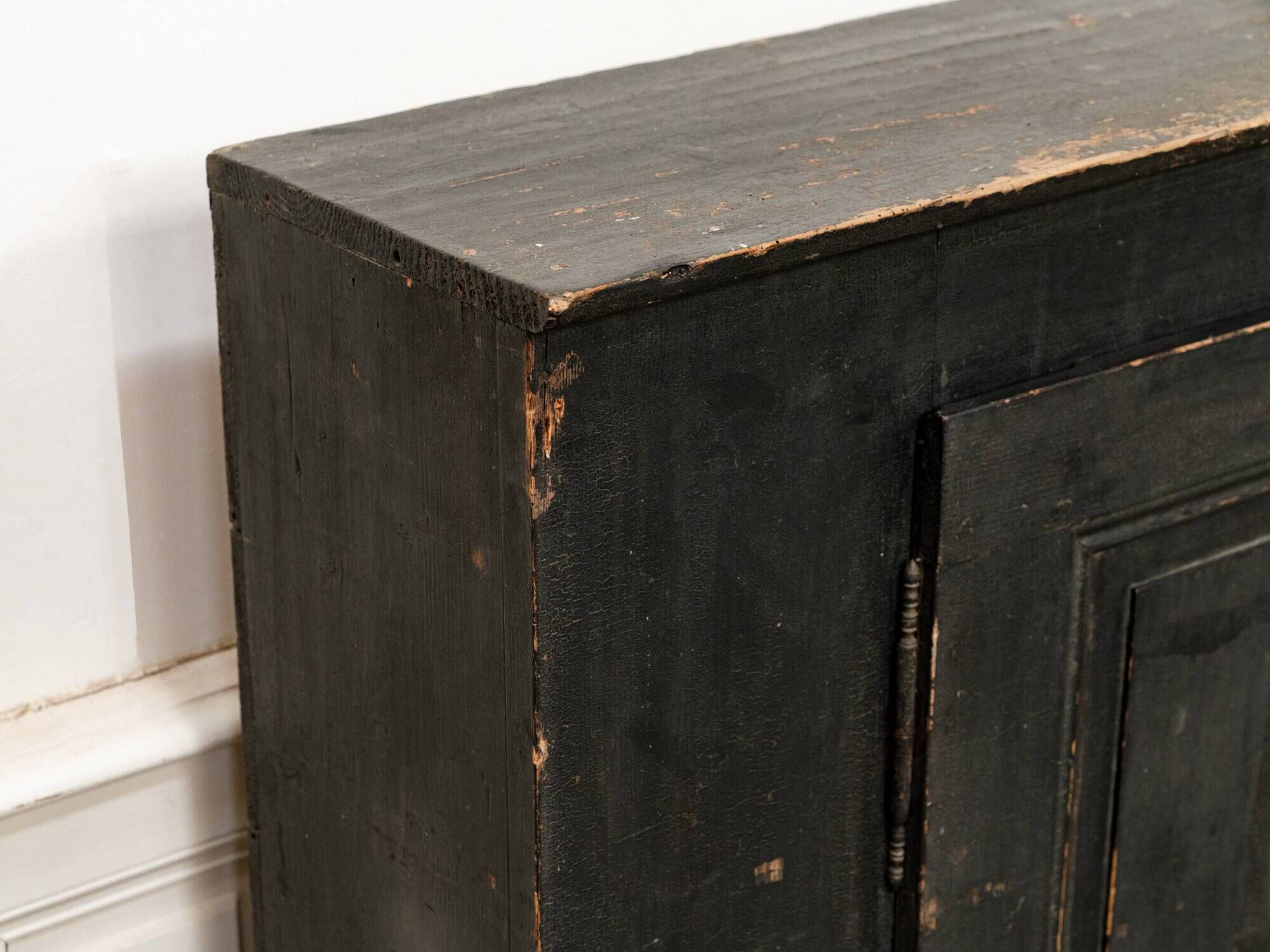 Antique primitive black wood furniture, beautiful original patina from the late 19th century.