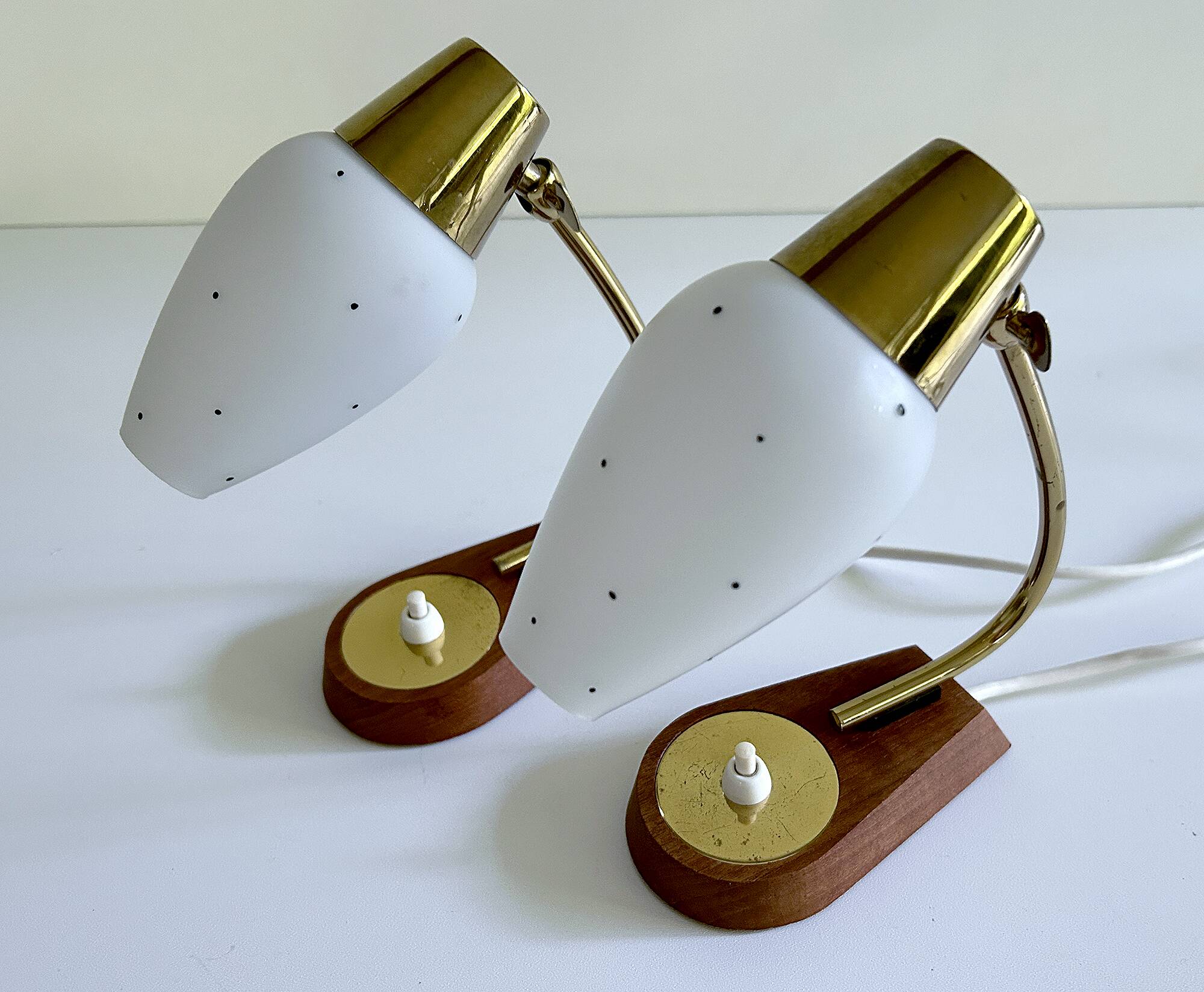 Pair of Scandinavian Lamps, Teak Glass