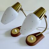 Pair of Scandinavian Lamps, Teak Glass