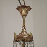 French Empire Style Bronze Single Montgolfier Crystal Basket Chandelier