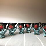 Old coquetiers signed Vallauris Turquoise and Red