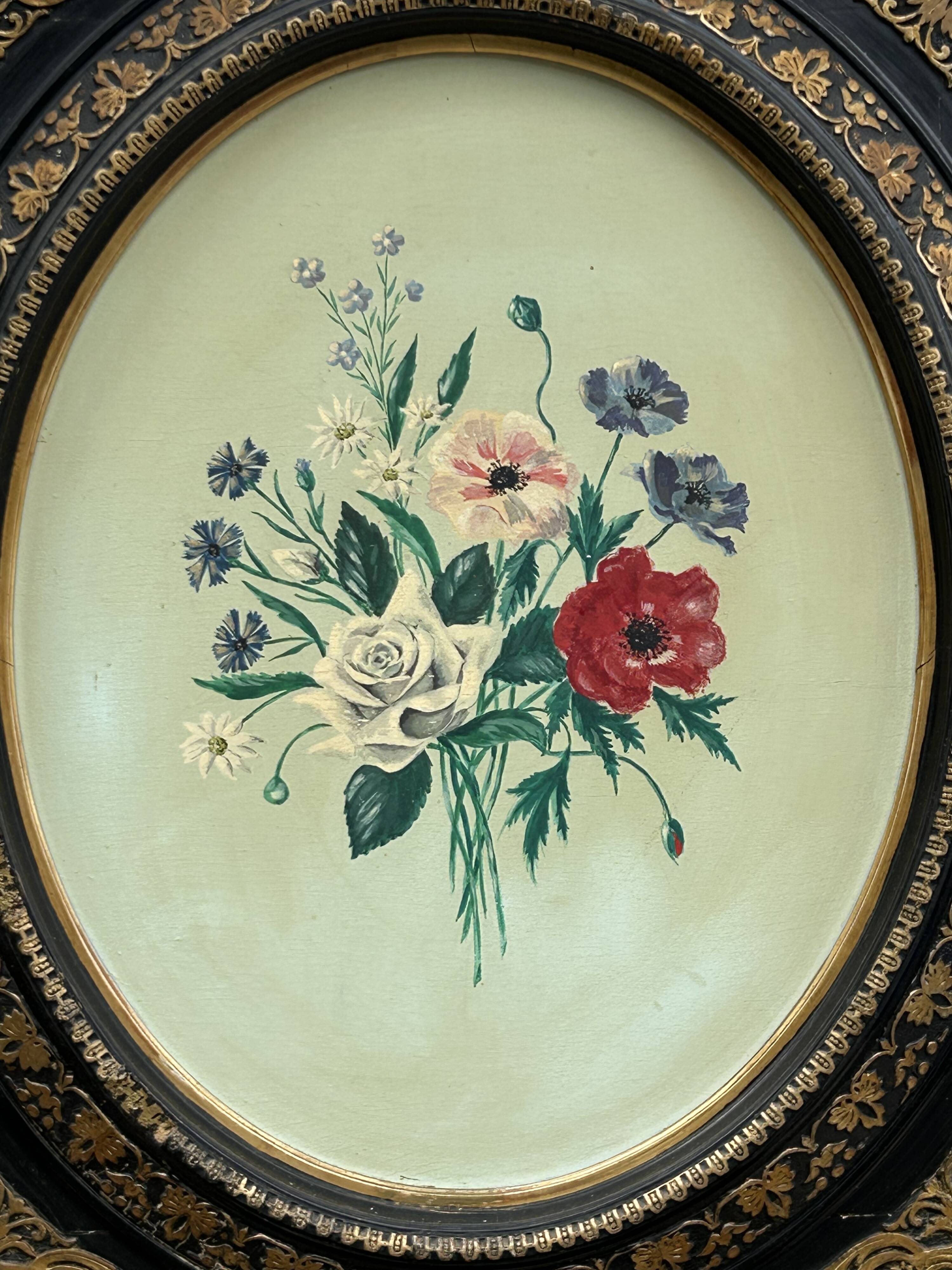 Painting of a bouquet of flowers on a panel in a medallion frame, Napoleon