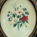 Painting of a bouquet of flowers on a panel in a medallion frame, Napoleon