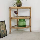 Rattan and glass corner shelf 1970