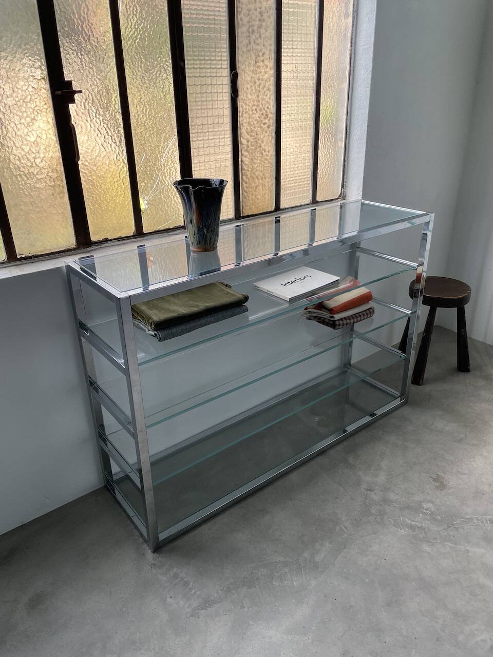 Pair of chrome and glass shelves from the 70s