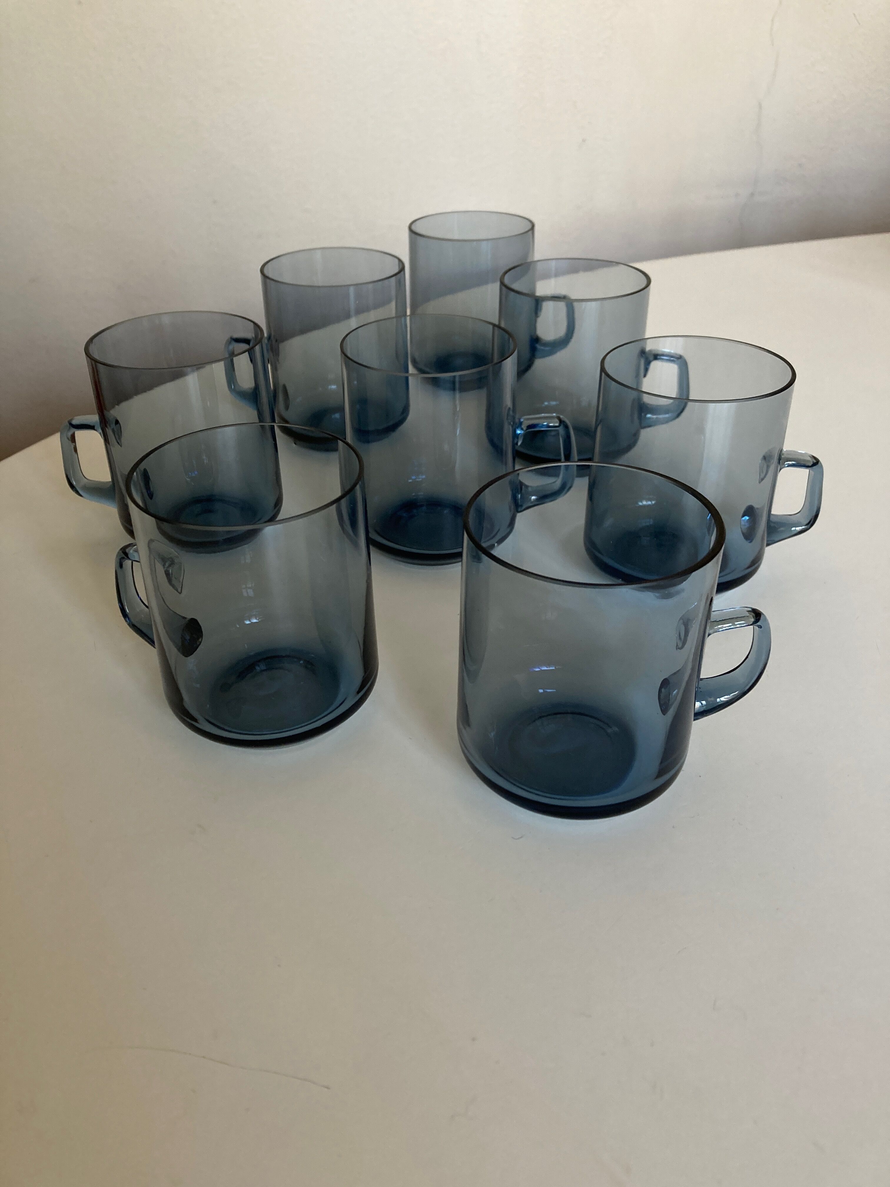 Set of 8 glasses Scandinavian cups Denby-Milnor mid century modern ice blue